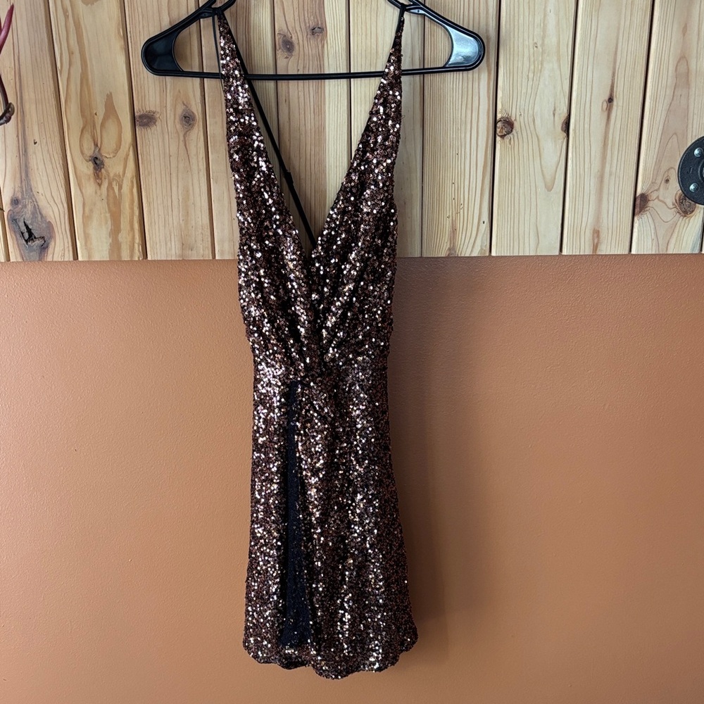 Astr the label Gold Sequin Backless Dress